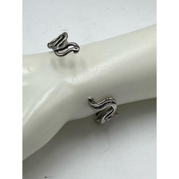 Stamped .925 Sterling Silver Intertwined Wavy Squiggles Artisan Cuff Bracelet - Picture 4 of 9